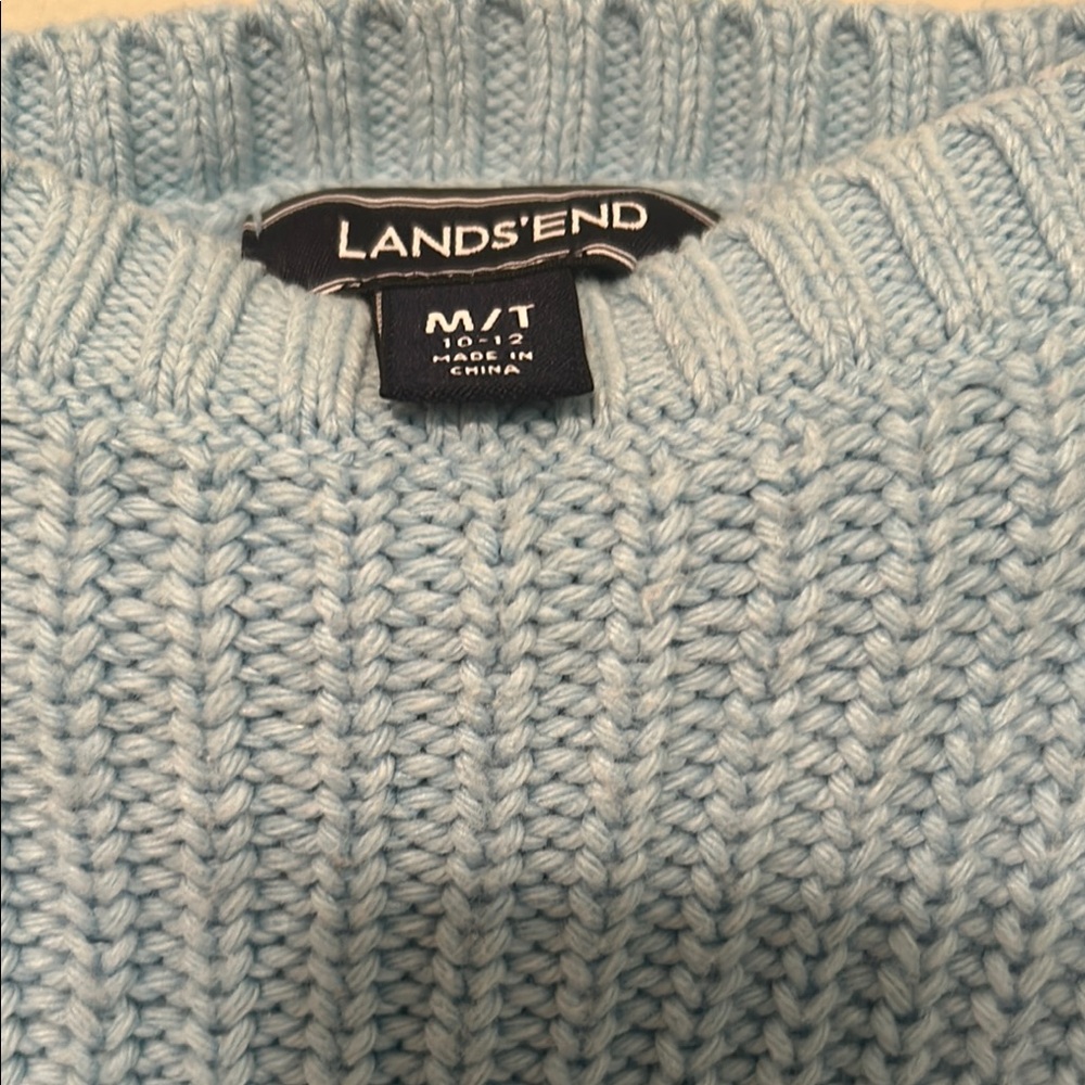 Women’s Lands' End Blue Crew Neck Sweater with Ribbed Texture - Picture 4 of 7